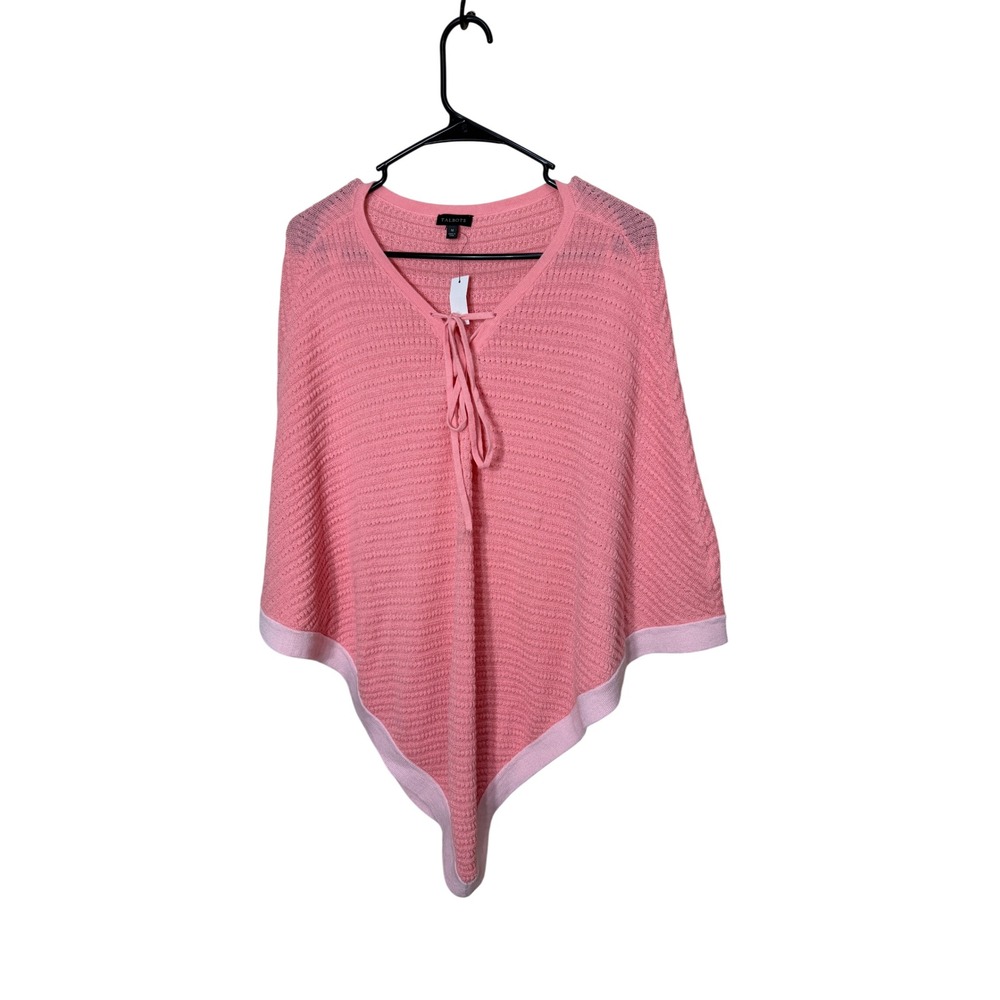 Talbots Pink Knit Tie Neck Poncho Sweater Women's M Lightweight NWT